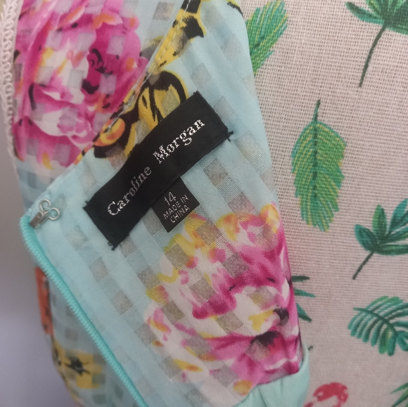 🥳 HOST PICK! 🥳Caroline Morgan floral green pink dress with lining (Size 14) - Picture 5 of 6